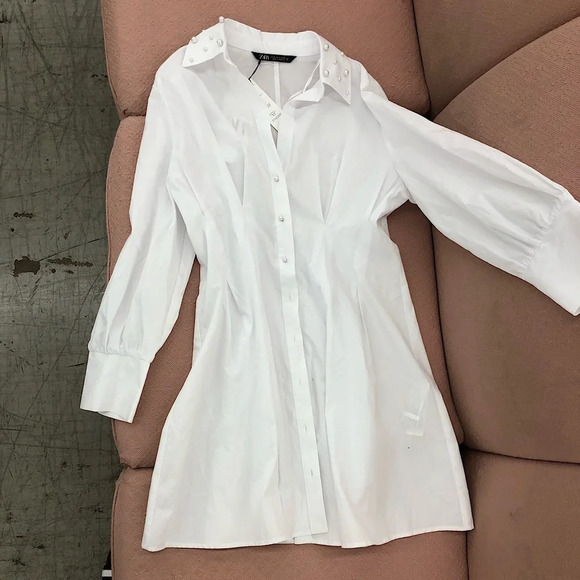 ZARA Short Casual Style Flared Long Sleeves Plain Cotton - Picture 1 of 10